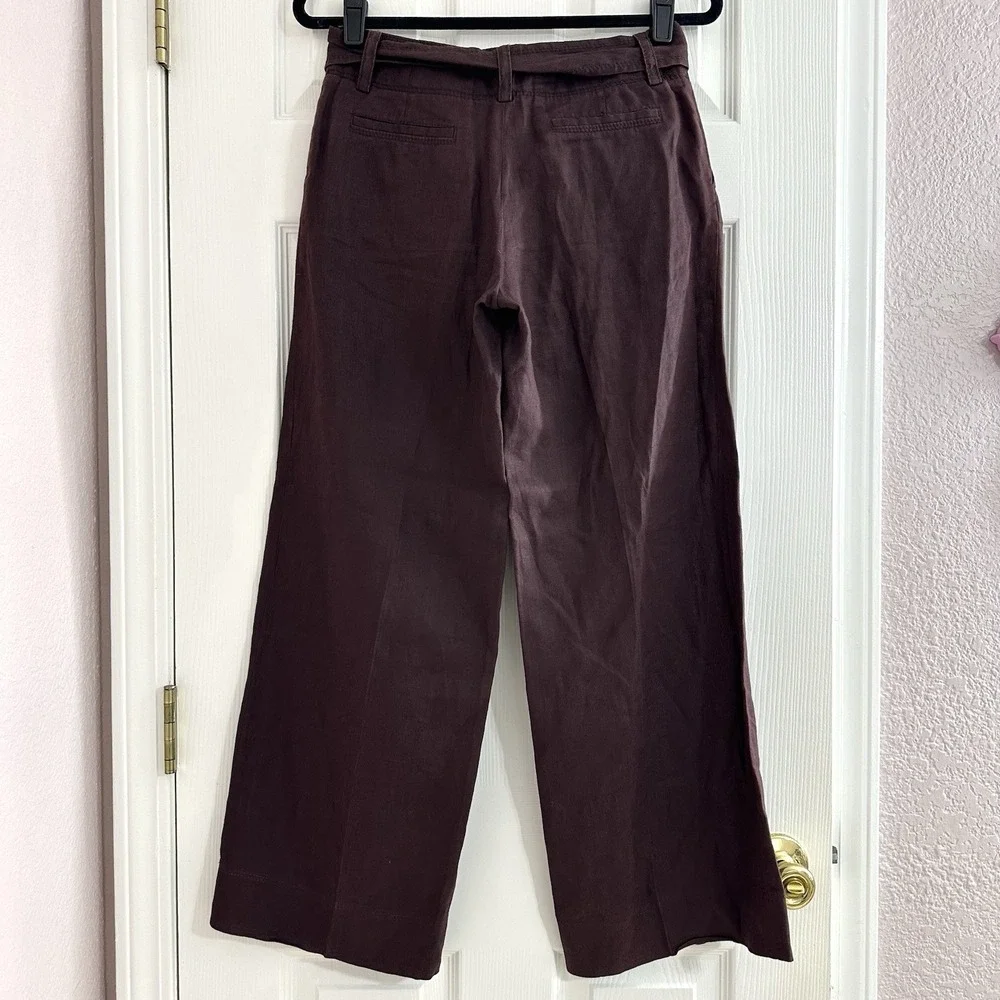 Banana Republic Brown 100% Linen Low Rise Wide Leg Belt Tie Trouser Pant Y2K Sz0